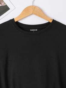 SHEIN Essnce 素色圓領T恤 - 黑色 - 查看 4