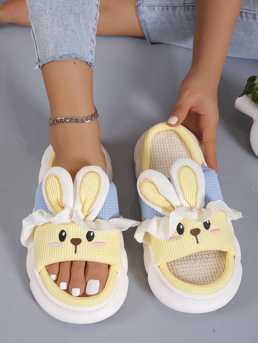 Women Cartoon Rabbit Design Novelty Slippers, Preppy Indoor Home