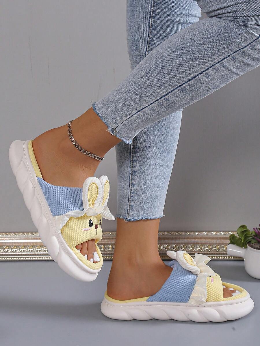 Women Cartoon Rabbit Design Novelty Slippers, Preppy Indoor Home