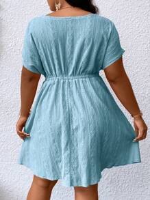 SHEIN LUNE Đầm Plus Size màu trơn Giải trí - Màu xanh nhạt - Xem 2