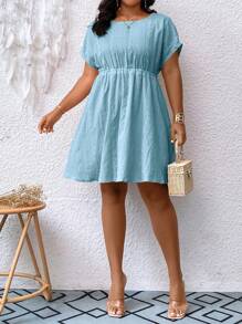 SHEIN LUNE Đầm Plus Size màu trơn Giải trí - Màu xanh nhạt - Xem 4