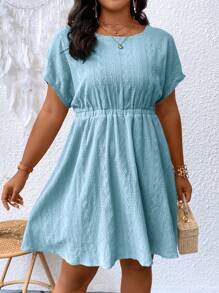 SHEIN LUNE Đầm Plus Size màu trơn Giải trí - Màu xanh nhạt - Xem 6