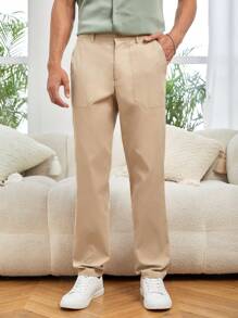 Manfinity NiteLyfe Hombres Pantalones rectos unicolor con bolsillo oblicuo - Albaricoque - Ver 1