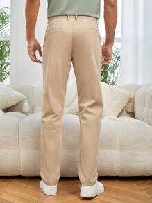 Manfinity NiteLyfe Hombres Pantalones rectos unicolor con bolsillo oblicuo - Albaricoque - Ver 2