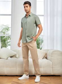 Manfinity NiteLyfe Hombres Pantalones rectos unicolor con bolsillo oblicuo - Albaricoque - Ver 5