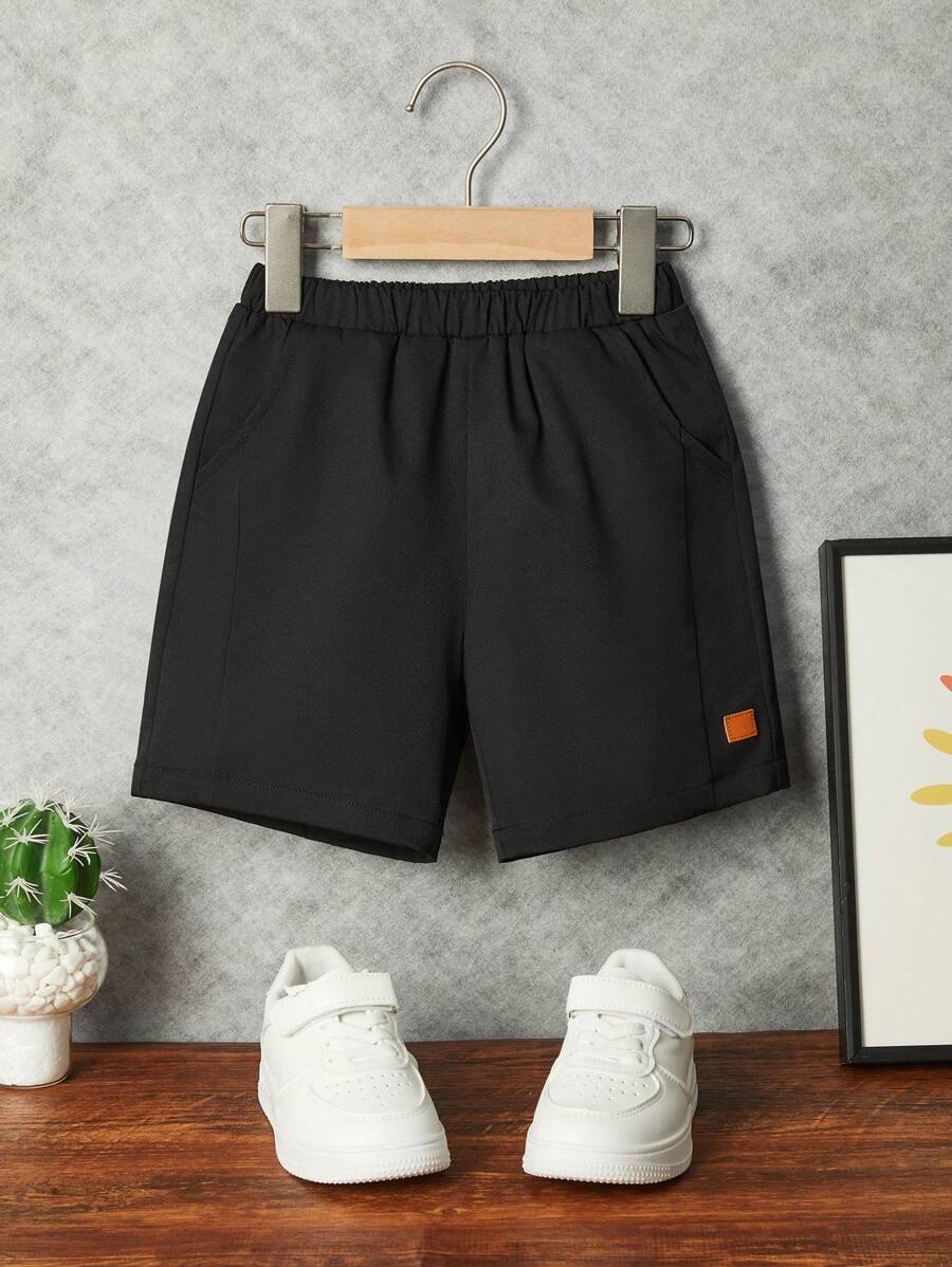 SHEIN Quần short bé trai Đắp vá Túi màu trơn Giải trí - màu đen - Xem 1