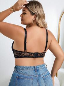 Plus Floral Lace Underwire Bra - Black - View 2