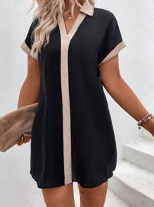 SHEIN Clasi Đầm Plus Size Tương phản ràng buộc Khối Màu Giải trí - màu đen - Xem 5