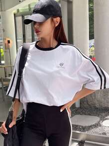 DAZY Letter Graphic Contrast Trim Tee - White - View 7