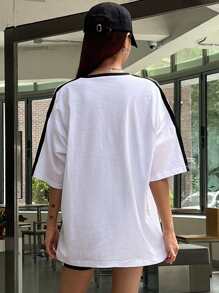 DAZY Letter Graphic Contrast Trim Tee - White - View 2