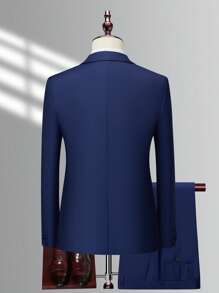 Manfinity Mode 男士1入組撞色西裝領西裝外套和1入組西裝褲 - 藍色 - 查看 2