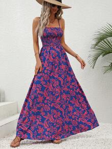 Allover Floral Print Cami Dress - Blue - View 5