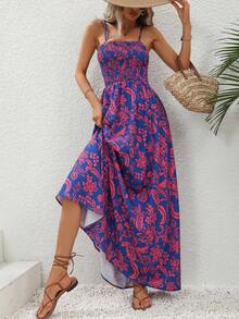 Allover Floral Print Cami Dress - Blue - View 6