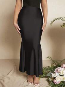 SHEIN SXY 素色魚尾短裙 - 黑色 - 查看 4