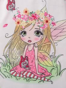 女小童花卉圖案和人像圖案荷葉邊洋裝