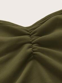 SHEIN ICON Top halter fruncido de espalda abierta con cordón bajo hanky de malla - Verde militar - Ver 3