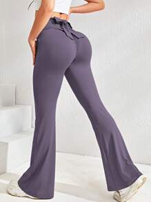 Easithlete Tie Back Flare Leg Sports Trousers - Dusty Purple - View 1