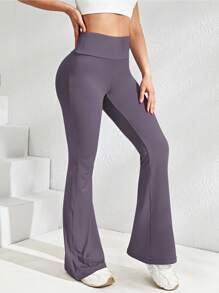 Easithlete Tie Back Flare Leg Sports Trousers - Dusty Purple - View 3