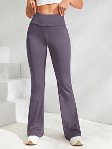 Easithlete Tie Back Flare Leg Sports Trousers - Dusty Purple - View 4