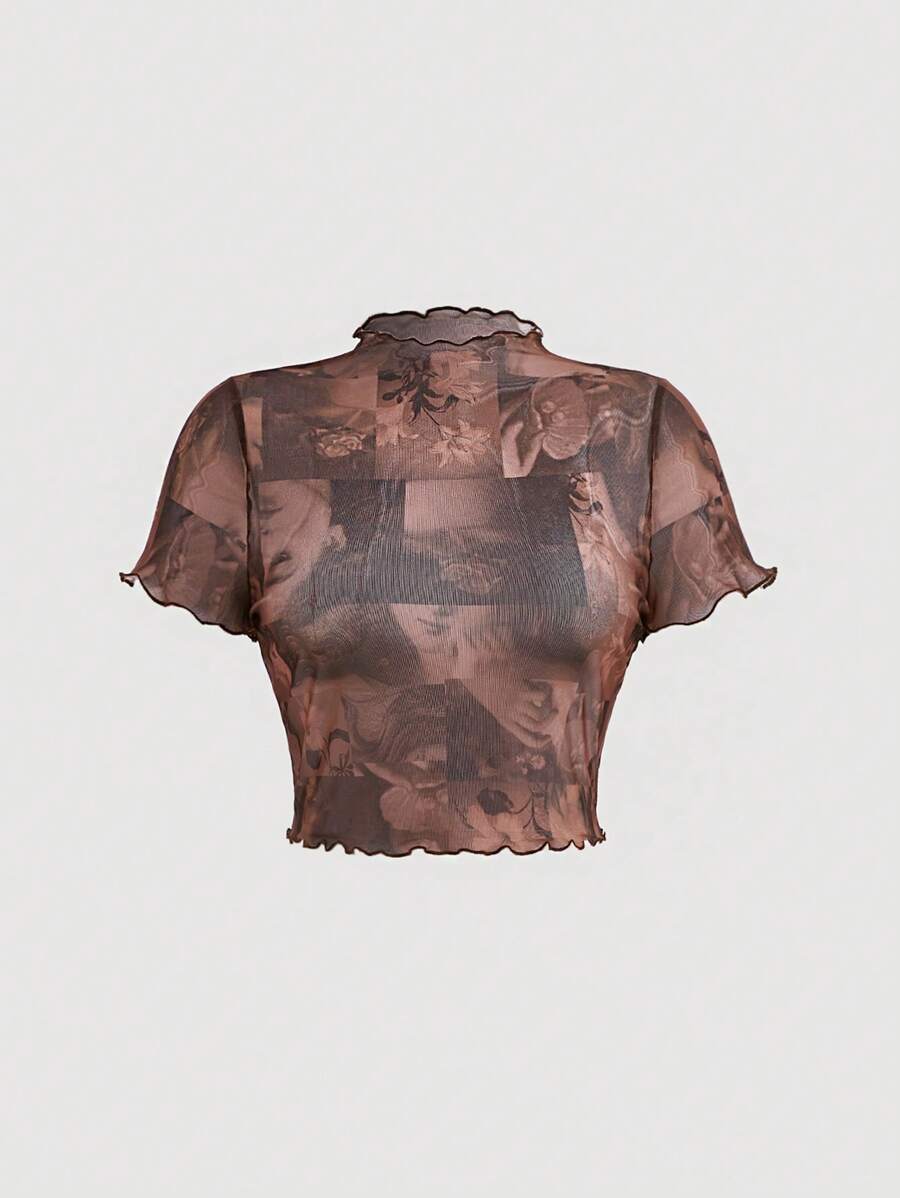 SHEIN MOD áo nữ kích thước lớn Xù nhỏ Con số Hoa Giải trí - Nhiều màu - Xem 1