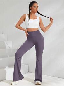 Easithlete Tie Back Flare Leg Sports Trousers - Dusty Purple - View 5