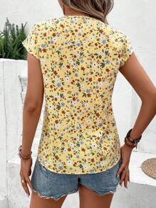 SHEIN LUNE 碎花蝙蝠袖襯衫 - 黃色 - 查看 2