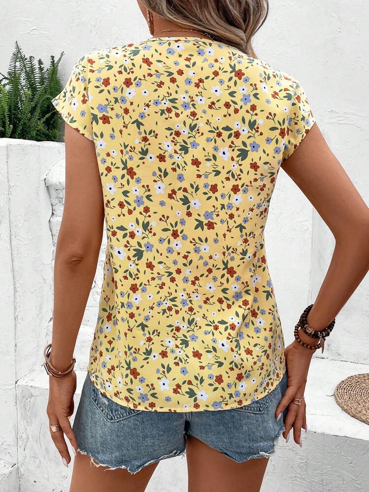 SHEIN LUNE Áo sơ mi nữ Nút phía trước Họa tiết hoa Boho - Màu vàng - Xem 2