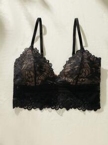 Set de lencería con encaje floral - Negro - Ver 4