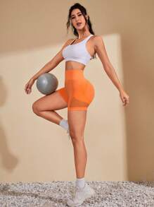 Quần Shorts Thể thao Nữ Cắt ra màu trơn - trái cam - Xem 5
