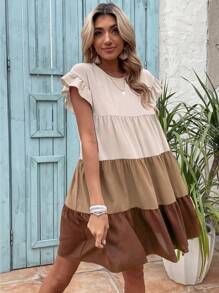 SHEIN LUNE Abito smock color block con volant