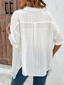 SHEIN LUNE Waterfall Collar Drop Shoulder Open Front Coat - White - View 2