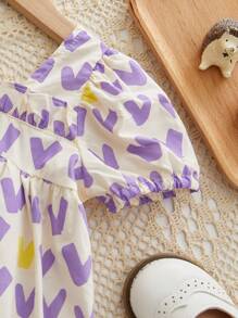 Peninsula Baby Baby Girls' Printed Bodysuit With Short Sleeves, Casual Style For Summer - Apricot - View 5