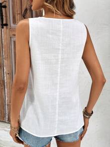 SHEIN VCAY Áo sơ mi nữ Tương phản ren màu trơn Dễ thương - trắng - Xem 2