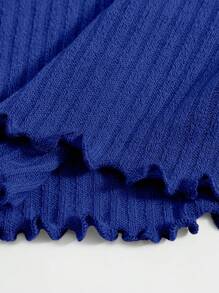 SHEIN EZwear Plus Lettuce Trim Rib-knit Bodycon Dress - Blue - View 4