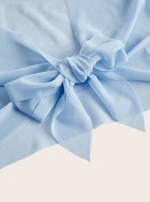 SHEIN ICON 素色前繫帶網紗短款上衣 - 淺藍色 - 查看 3