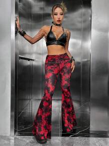 ROMWE PUNK Studded Detail Crop PU Leather Halter Top Without Fishnet Top - Black - View 3