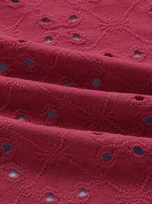 SHEIN ICON Solid Eyelet Embroidery Backless Tee - Rose Red - View 4