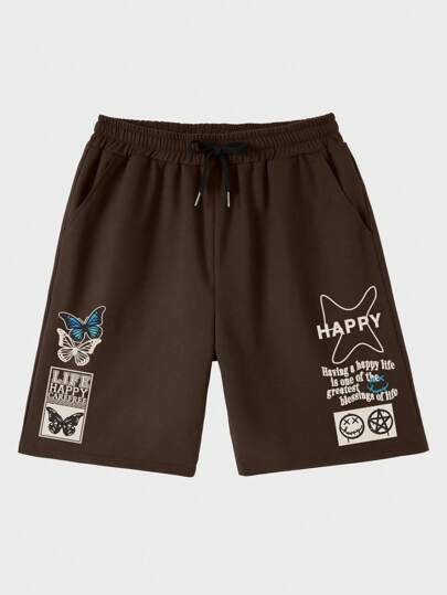Street Life Guys Butterfly & Letter Graphic Drawstring Waist Shorts