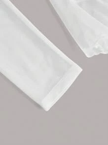 SHEIN ICON Áo nữ Bất đối xứng Ren lên Xù nhỏ Xù cắt màu trơn Gợi cảm - trắng - Xem 3