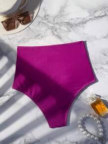 SHEIN Swim Summer Beach Ruched High Waisted Bikini Panty - Purple - View 2