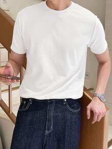 DAZY Men Solid Round Neck Tee - White - View 3