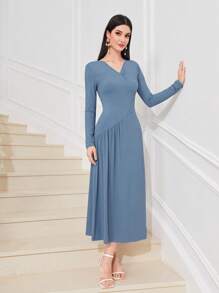 Mulvari Đầm Đắp vá Xù Lá thư Giải trí - Màu xanh lam - Xem 4