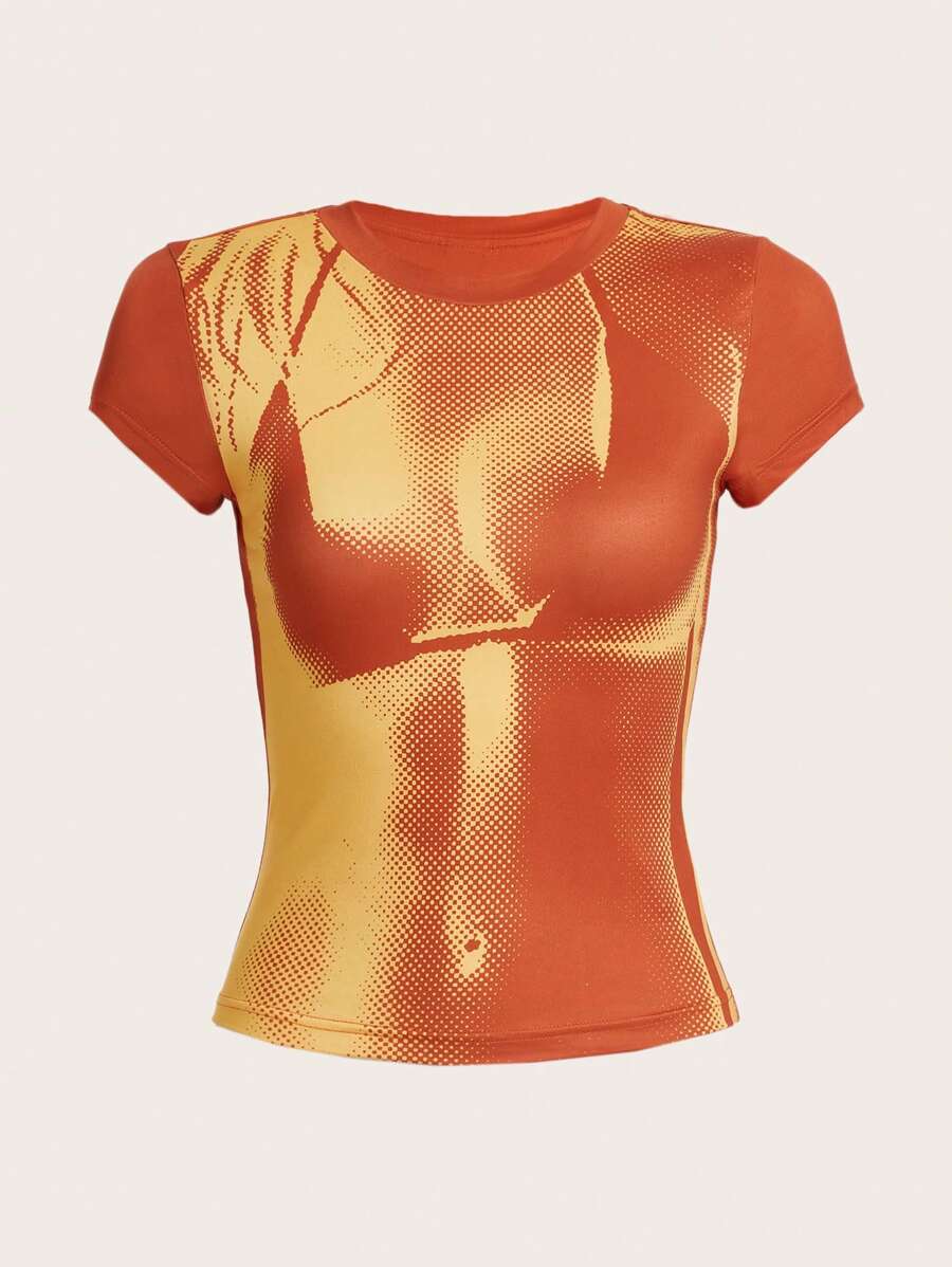 SHEIN ICON Body Heat Map Print Tee - Orange - View 1
