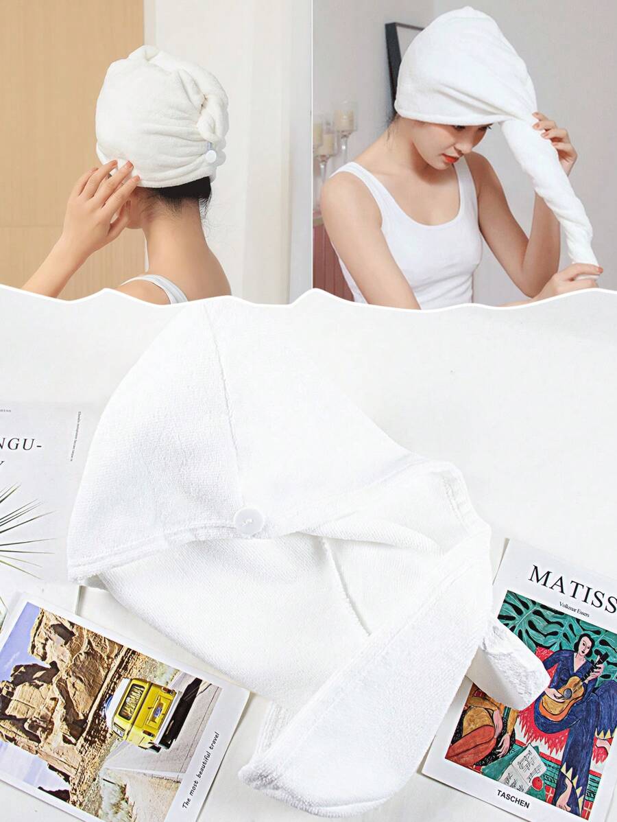 Mũ Sấy Tóc, 1Pc Hoạt Hình Gấu Dễ Thương Thiết Kế Hoạt Hình Có Nút Mềm Mại Khi Chạm Vào Đàn Hồi Mũ Tóc Có Thể Tái Sử Dụng Mũ Khô Ướt Tóc - trắng - Xem 1