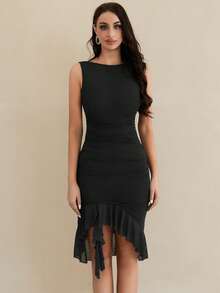 Ruffles Double Layers Mesh Sexy Bodycon Dresses Party Valentine Day Dress Spring Summer Sexy Dresses Club