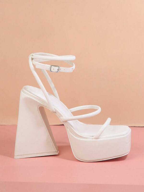 Vegan Leather Strappy Block Heels SHEIN USA