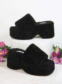 Teddy-Terry Wedge Slide Slippers - Black - View 2