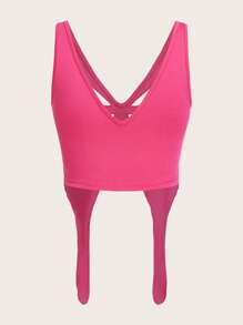 SHEIN ICON 鏤空不對稱下擺背心上衣 - 玫紅色 - 查看 2