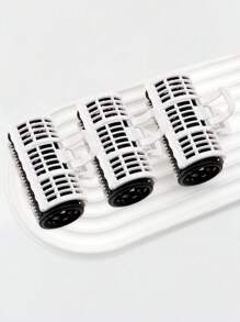 便攜式塑料捲髮器，3入組塑料黑白可重複使用捲髮器不帶熱螺旋捲髮器沙龍髮夾