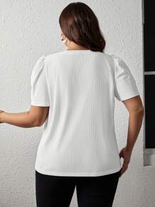 SHEIN Clasi Plus Solid Puff Sleeve Tee - White - View 2